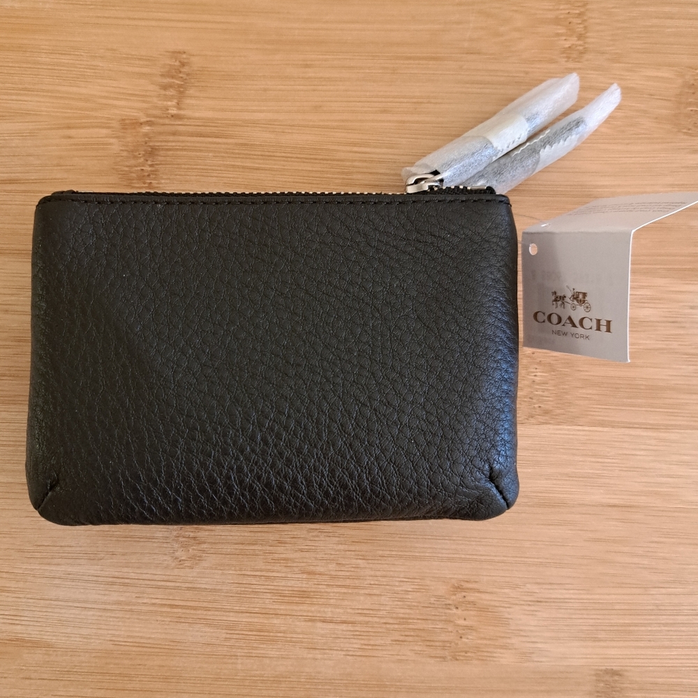 🔥NWT, COACH Park Pebbled Leather Double Gusset Zip Coin Wallet In Black, Silver - Picture 5 of 13
